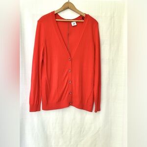 CAbi Vibrant orange button front , zip back V-Neck Cardigan